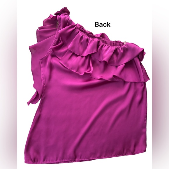 Sunny Leigh  Women's Elegant Satin Ruffle One Shoulder Sleeveless Tunic Blouse - Picture 2 of 8